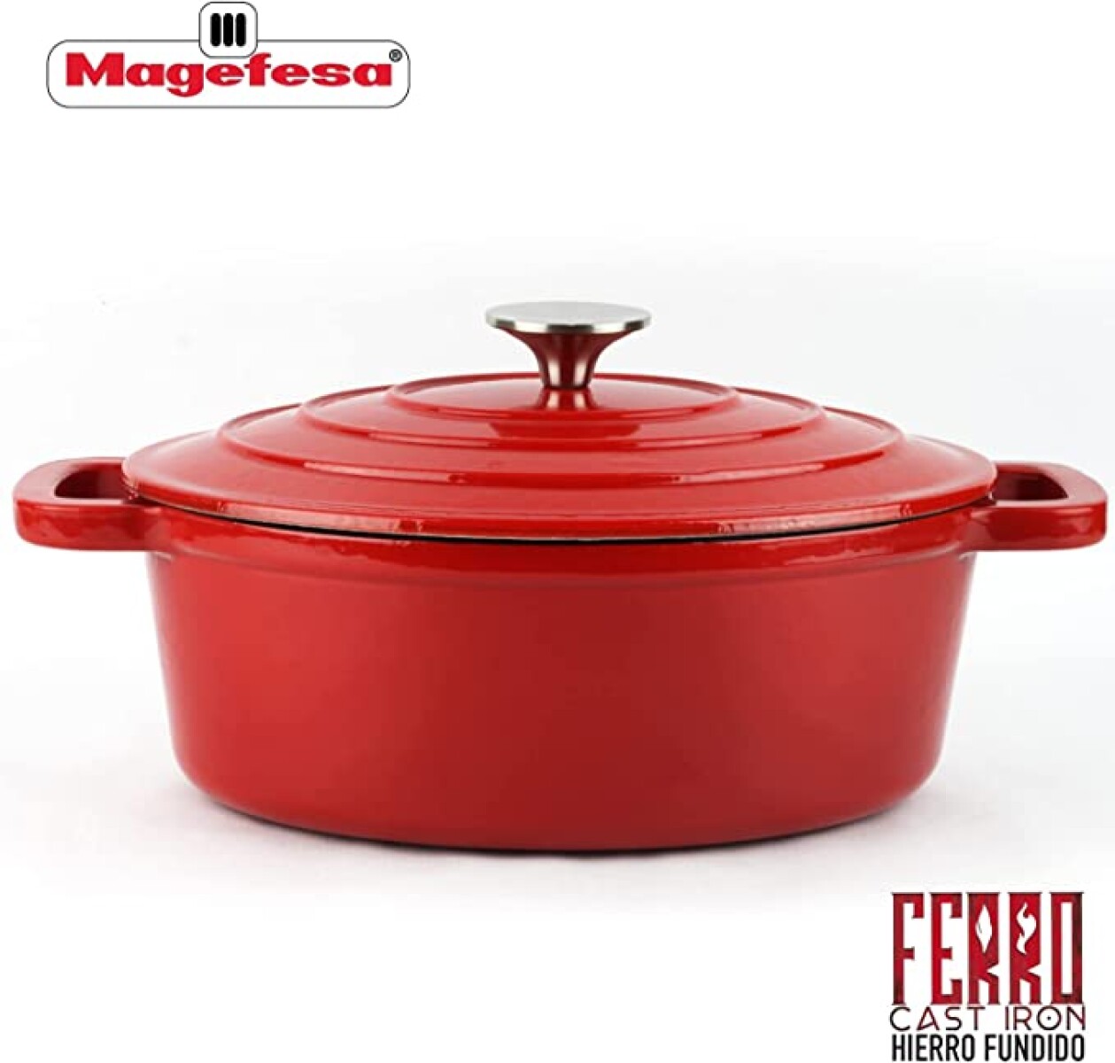 OLLA MAGEFESA HIERRO FUNDIDO OVAL CON TAPA 27CM FERRO ECO ROJO 