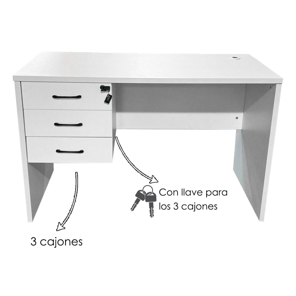 Escritorio MDF reforzado 3 cajones con llave Blanco