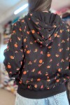 Campera capucha rayón Flores naranjas
