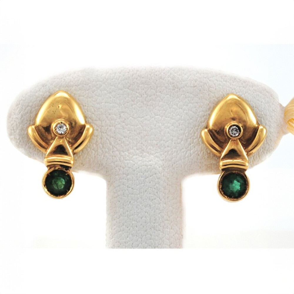 Caravanas Oro 18K Brillantes Y Esmeralda Caravanas Oro 18K Brillantes Y Esmeralda