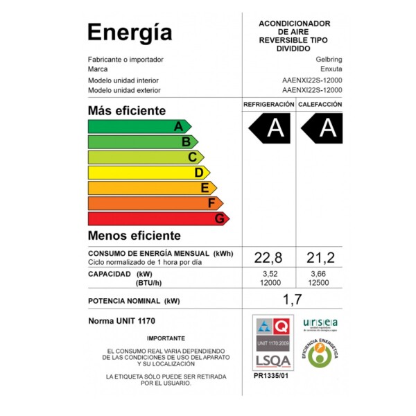 Aire Acondicionado Inverter Enxuta 12.000 Btu Aaenxi22s - 12000 AIRE A. ENXUTA SMART 12000 BTU INVERTER