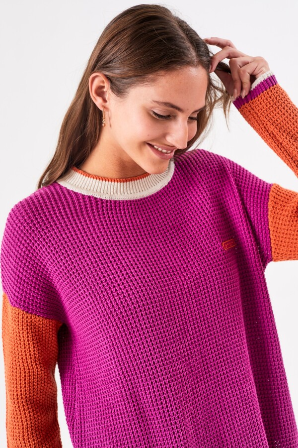 Sweater Textura Combinado Fucsia