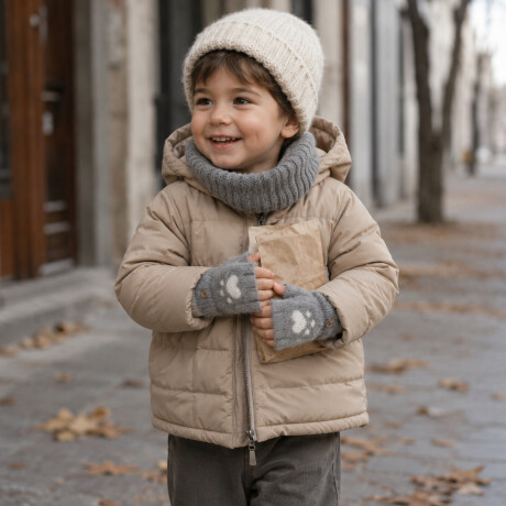 Mitones guantes peluche peludito Huella Gris Claro