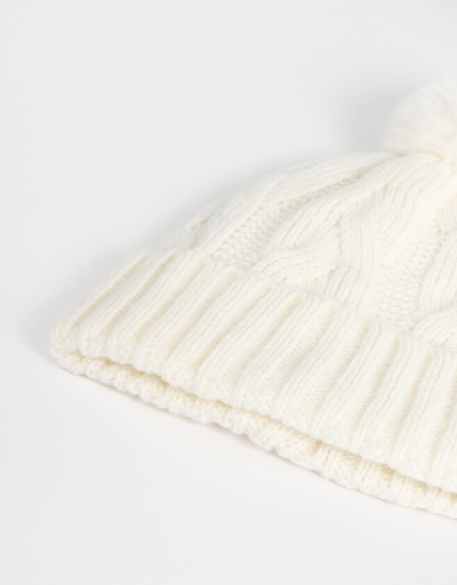 Gorro Clasico Gorro Tejido Con Pompón Crudo - Blanco Crudo