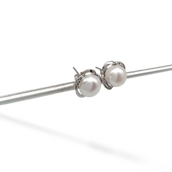 Caravanas Flor Perlas-Plata 925-Con Perla y Zirconia-CA3176 conperla