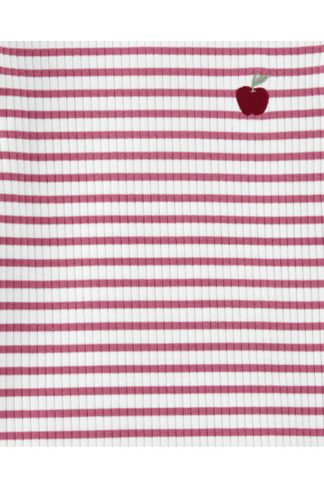 Remera de algodón manga larga con volados y manzana bordada Sin color