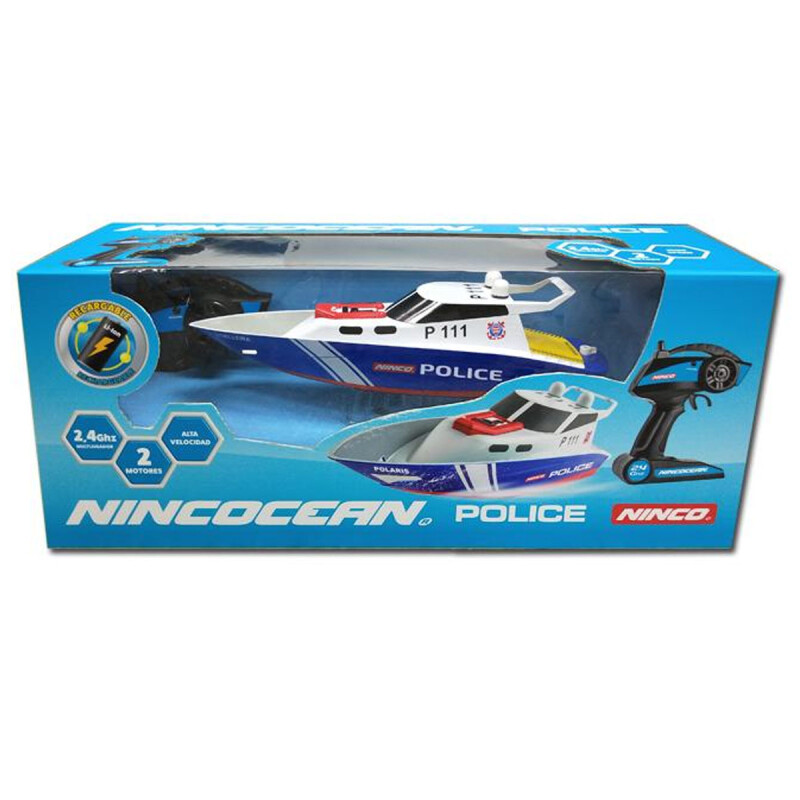 Barco Yate Lancha Guardavidas Control Remoto Acuático Nincocean Lifeguard Azul Policía