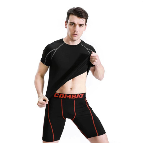 Set Deportivo 2 Remeras + 2 Calzas Deportivas Cortas Negro