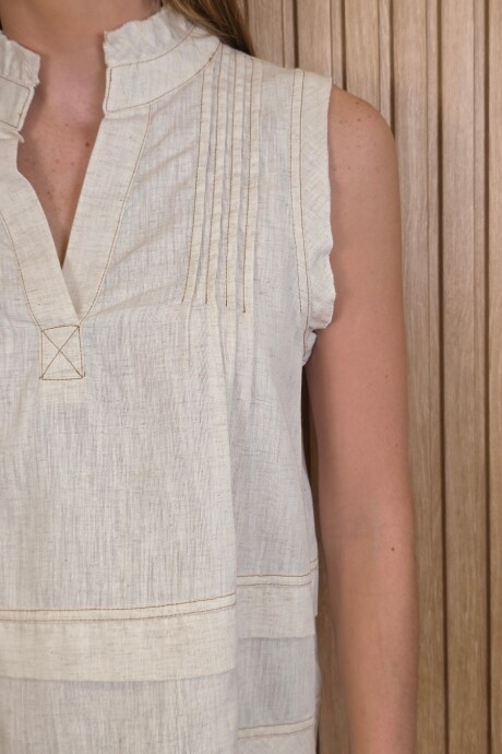 Musculosa Annie Puro Lino Beige Melange