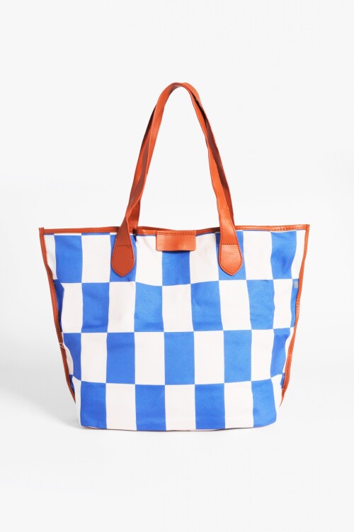 Cartera shopper a cuadros azul