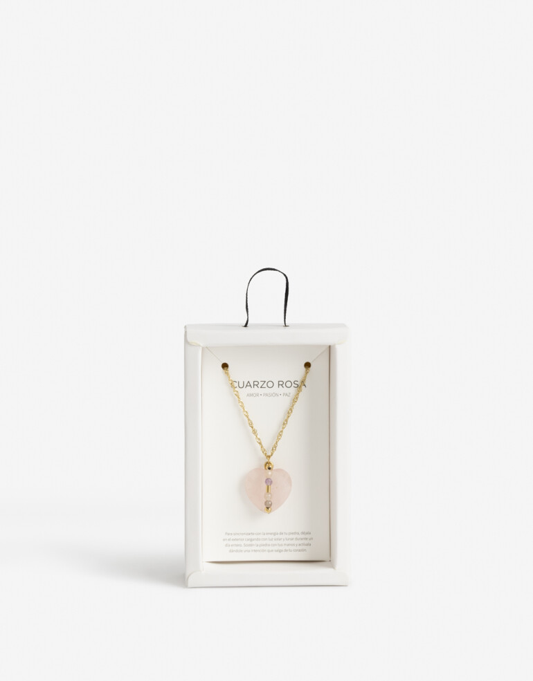 Cadena Corta con Dije Piedra Cadena Acero Healing Rituals Cuarzo Rosa - Rosa Claro