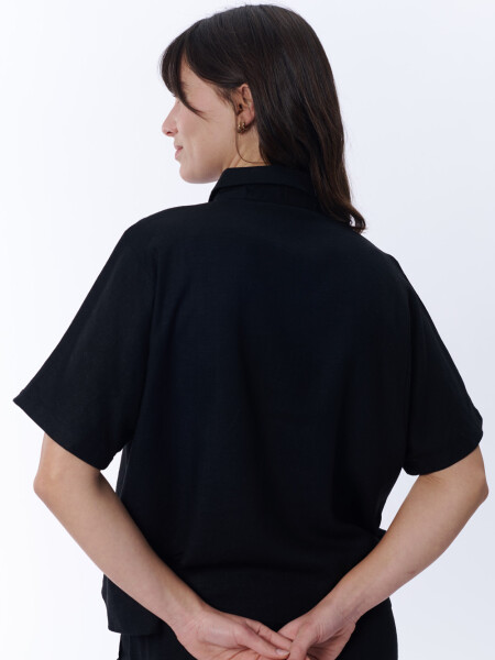Camisa manga corta con lino Negro