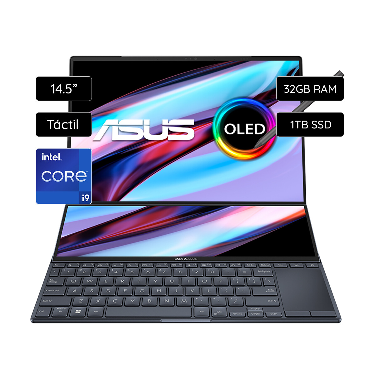 Notebook ASUS Zenbook Pro Duo 14 OLED 14.5'' Intel i9 RTX 4060 32GB 1TB SSD 2.8K Táctil UX8402VV-P1024W Español - Black 