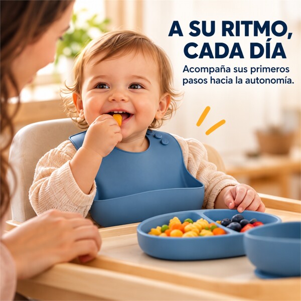 Set Alimentación Bebé Platos Silicona Libre Bpa 10 Piezas Color Celeste