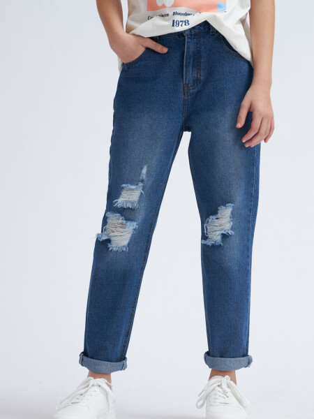 Pantalón de jean Mom Fit Roto Azul