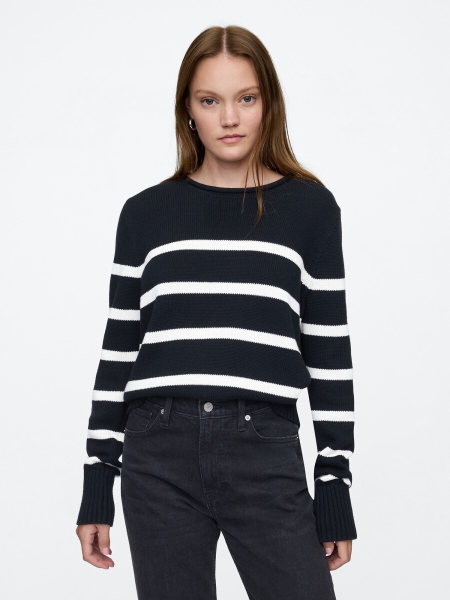 Buzo Básico Mujer - Black White Stripe 