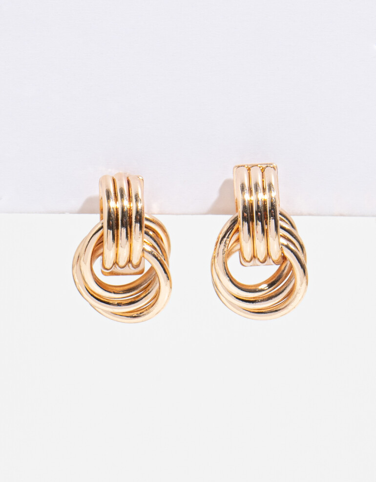 Aros Colgantes Cortos Metal Aros De Metal Entrelazado - Dorado