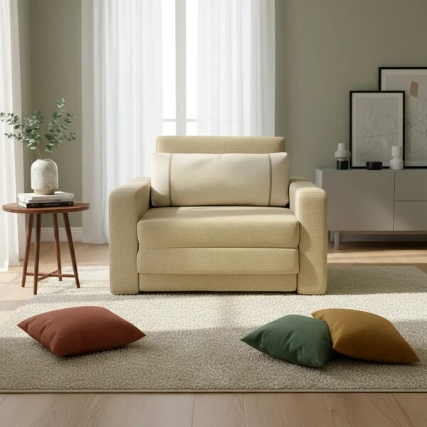 Sofa cama de 1 plaza tapizado en tela beige Sofa cama de 1 plaza tapizado en tela beige