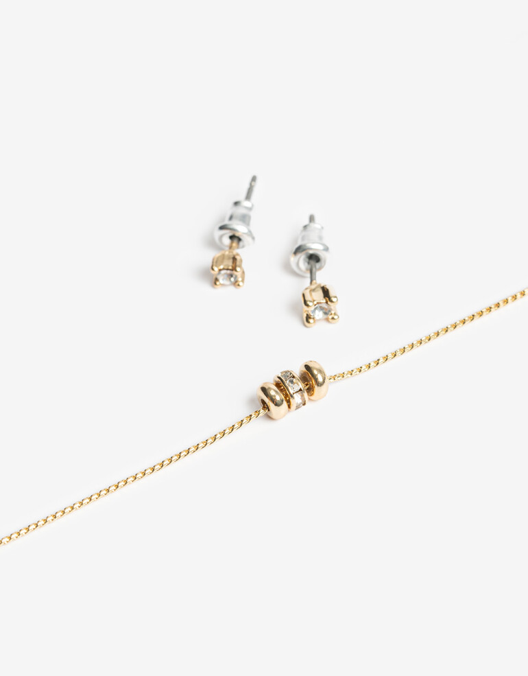Bijouterie Set Strass Set De Collar Y Aros Con Strass - Dorado