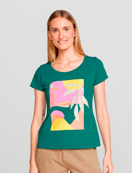CAMISETA FEMENINA MANGA CORTA CON ESTAMPA VERDE