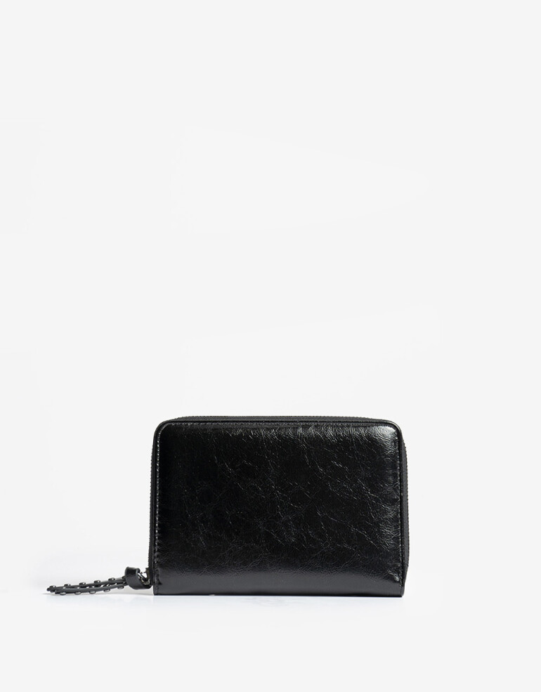 Ficheros Zip Round Billetera Fichero Efecto Satinado - Negro
