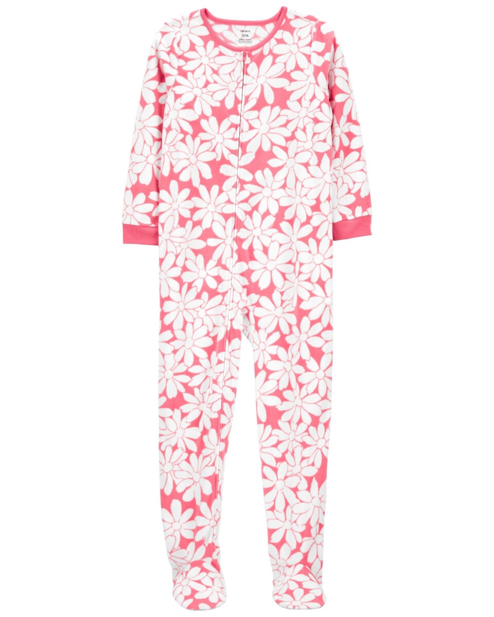 Pijama una pieza de micropolar, con pie, diseño floral. Talles 6-8 