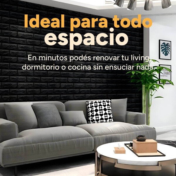 Revestimiento Pared Adhesivo 3d Piedra Ladrillo 20 Mts x 0,70 Mts Variante Color Negro