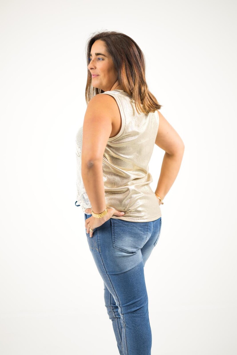 Musculosa de broderie con brillo 
