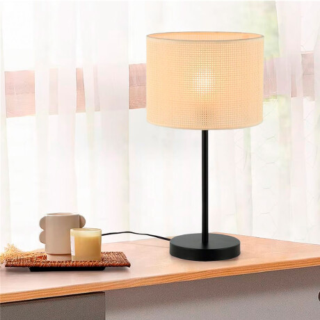 Lámpara De Mesa Decorativa Tejido Metal Estilo Boho Negro/beige