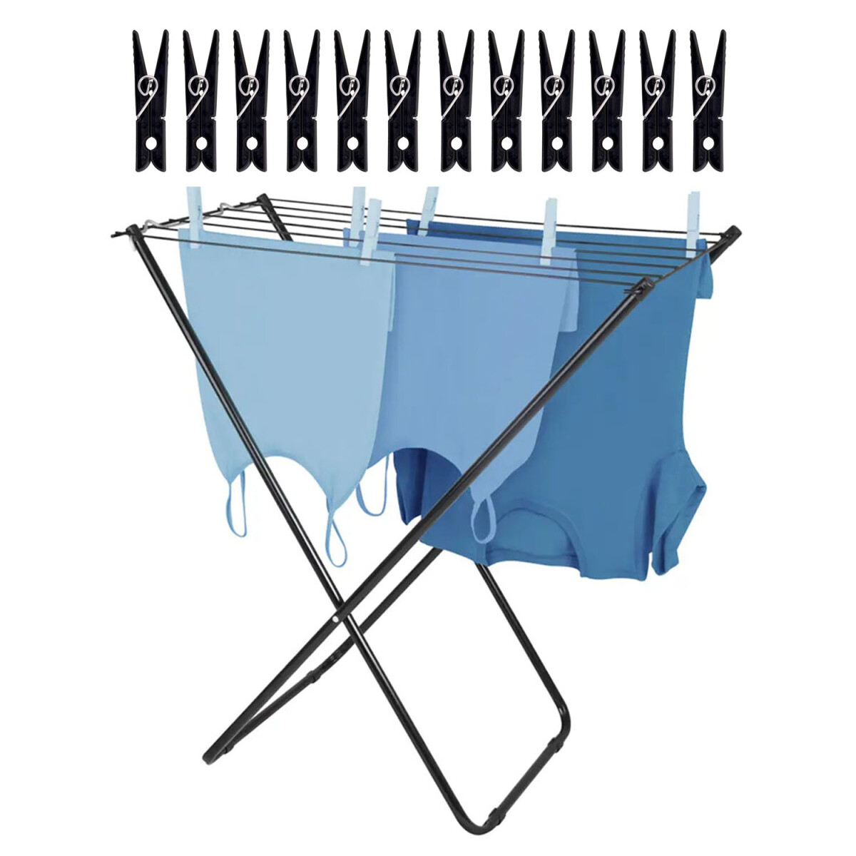 Set Mor Tendedero Plegable en Acero 5.2Mt Ropa + 12 Palillos - Negro 