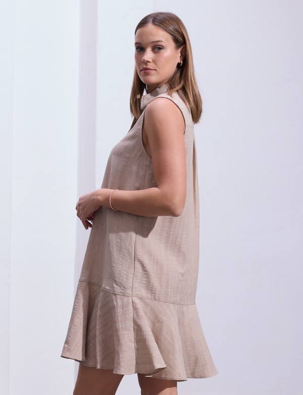 Vestido Escote Camisa BEIGE