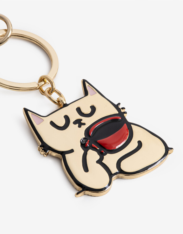 Llavero Metal Llavero Y Bag Charm Gato Metálico - Combinacion Bicolor