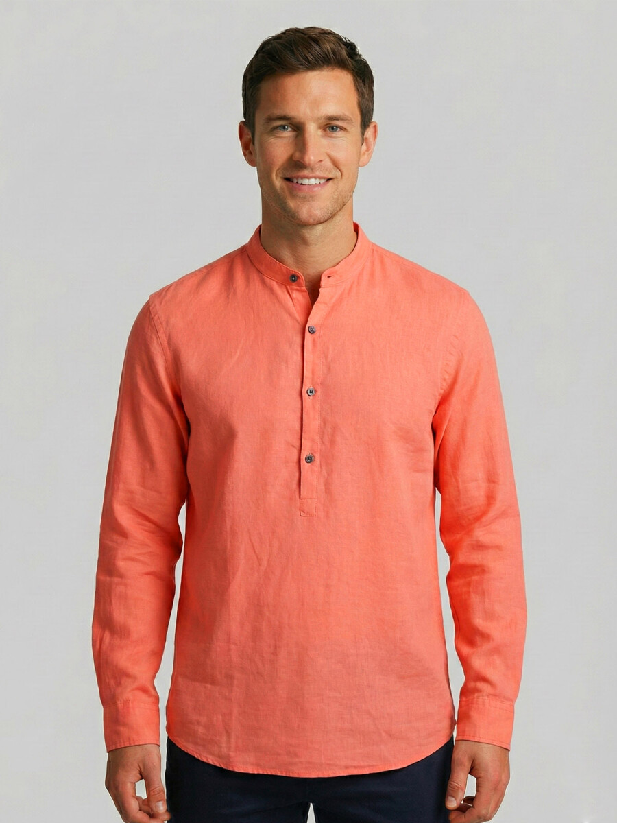 CAMISA LINO MAO MEDIA CARTERA - CORAL 