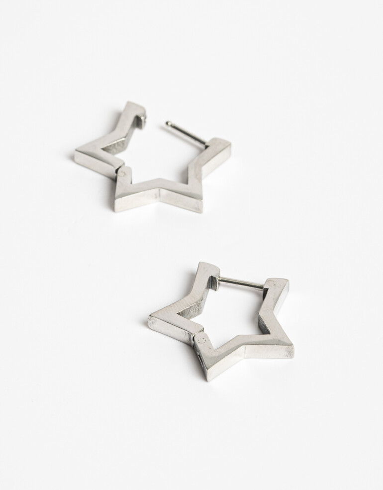 Aros Argollas Metal Aros Argolla De Acero Estrella - Plateado