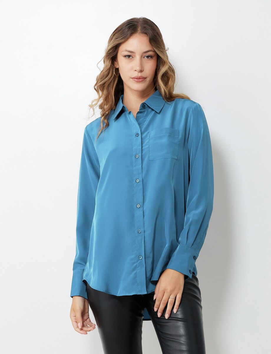 Camisa Saten - Turquesa 