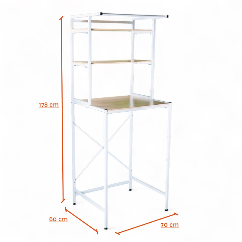 Mueble Hierro y Madera Racks Sobre Lavarropa, Ancho 70cm Blanco