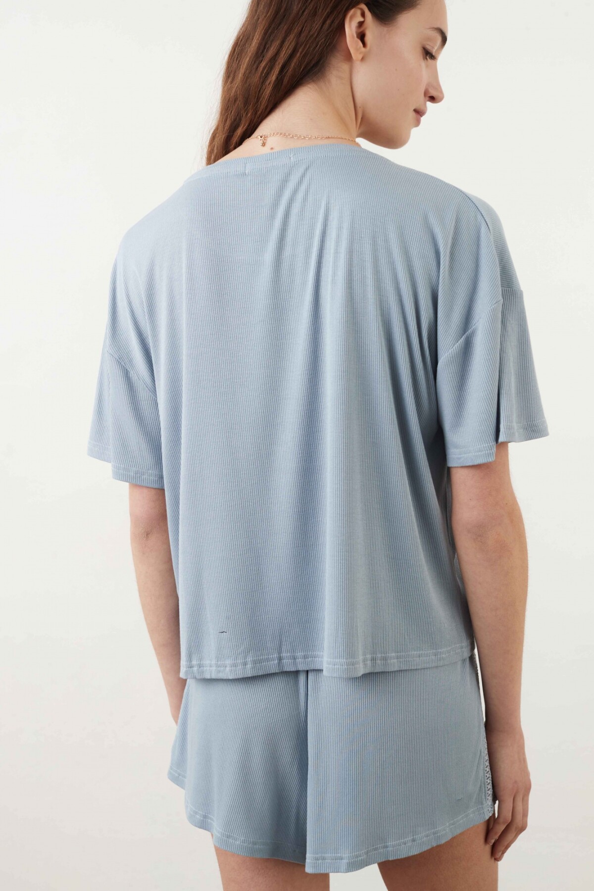 Remera Boxy Rib Celeste