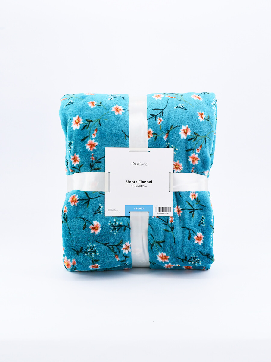 MANTA FLANNEL FLORES - TURQUESA 