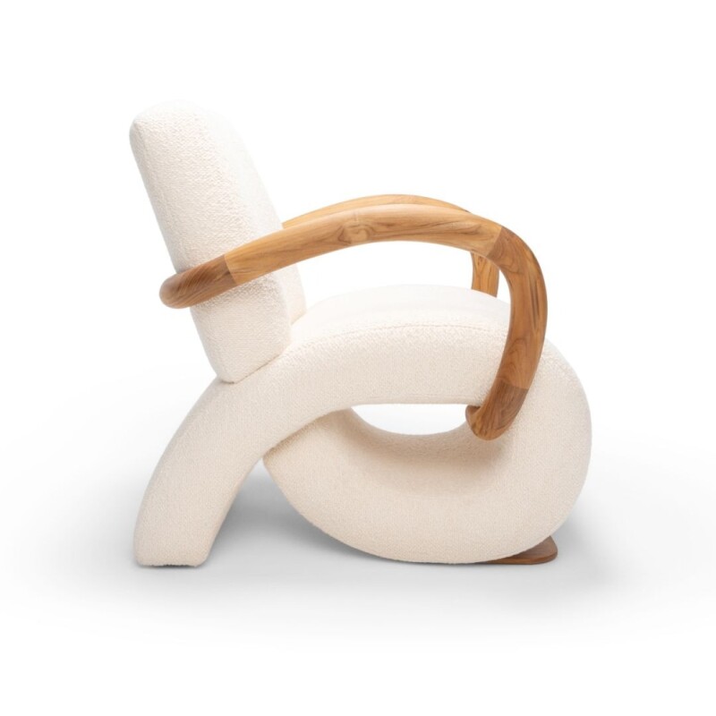 Butaca JURUA curva con brazos madera Cinamomo curvos tela arena Butaca JURUA curva con brazos madera Cinamomo curvos tela arena