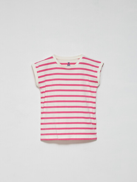 Camiseta manga corta rayada Fucsia