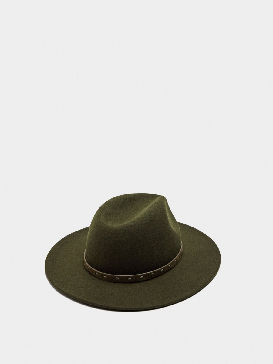 Sombrero De Lana Con Cinturón Y Tachuelas caqui