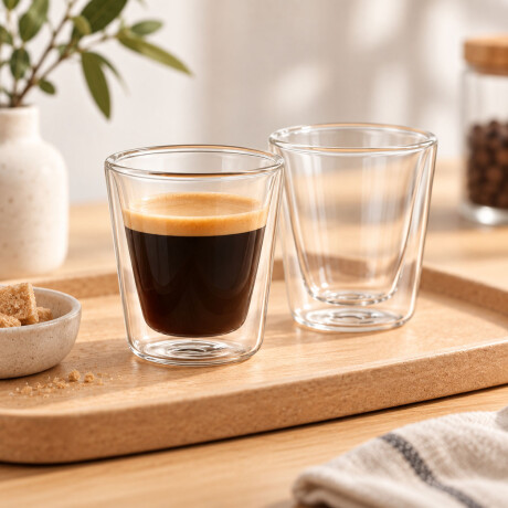 Vasos Café Doble Pared X2 Varenna 80ml Vidrio Borosilicato Transparente