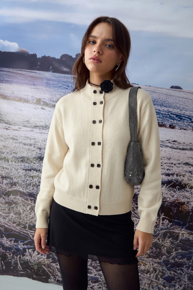 PREVENTA Cardigan buttones geometricos crudo