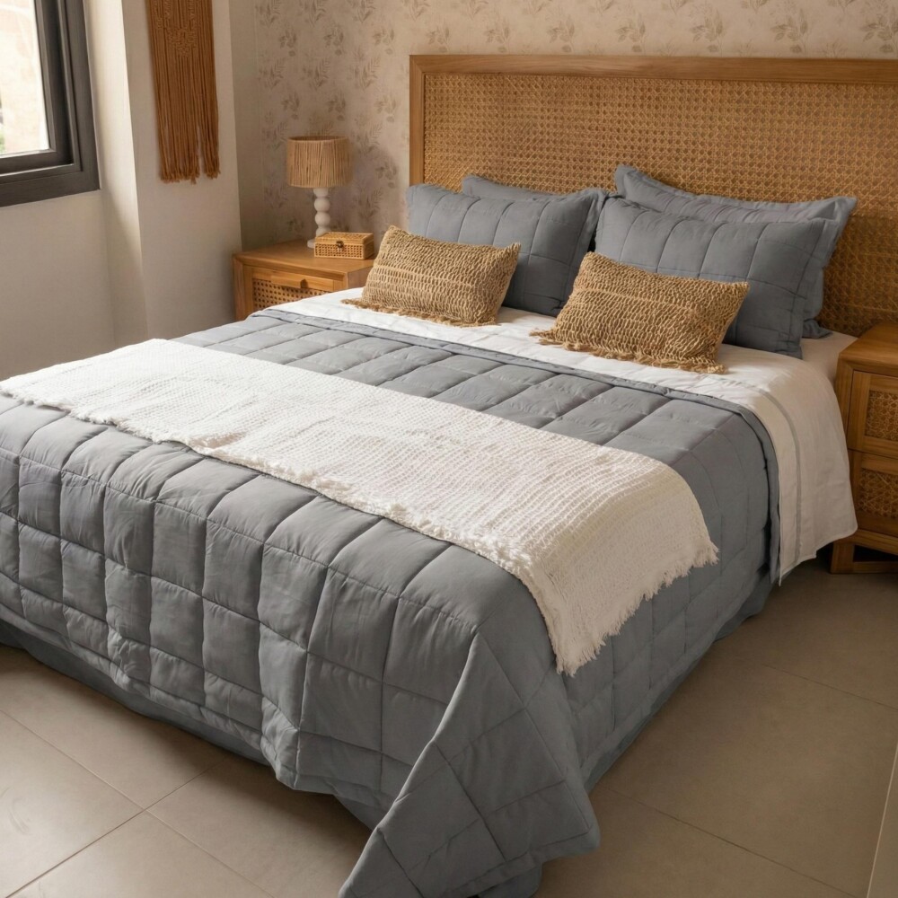 Acolchado 1 Plaza | 1 Plaza y Media - Basic 200 Hilos Gris