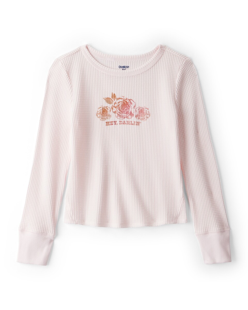 Remera de algodón térmico, rosada, estampa floral 