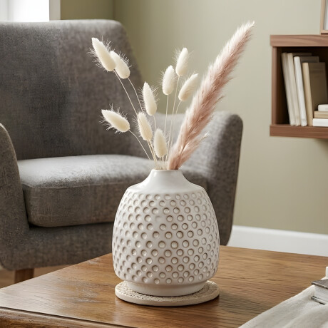 Florero ánfora de cerámica 9x10cm textura relieves BLANCO