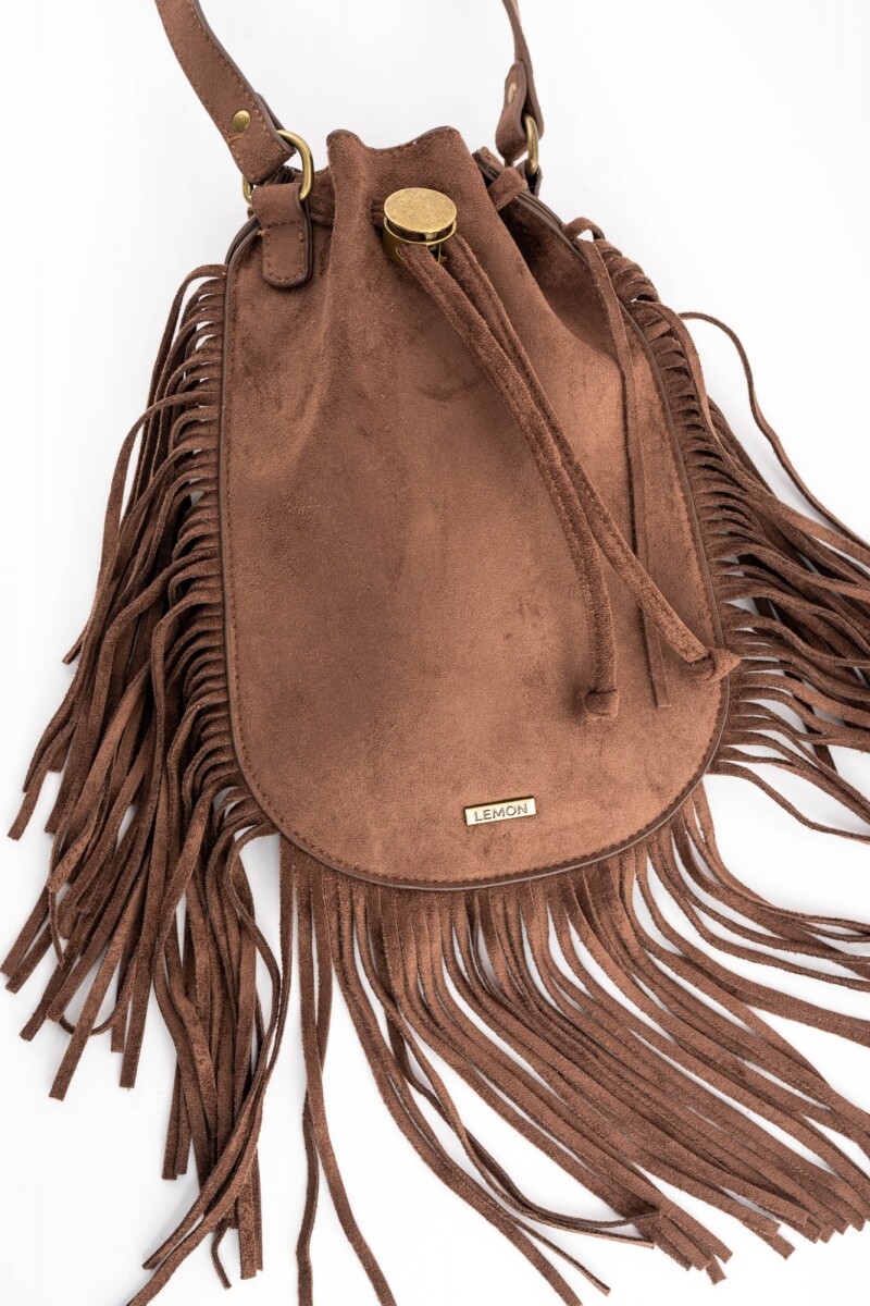 Cartera Flecos Gamuza Vegana Chocolate