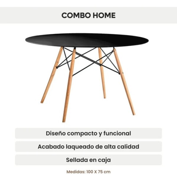 Mesa Comedor Eames Redonda Laqueada 100Cm Premium Calidad Negro 1