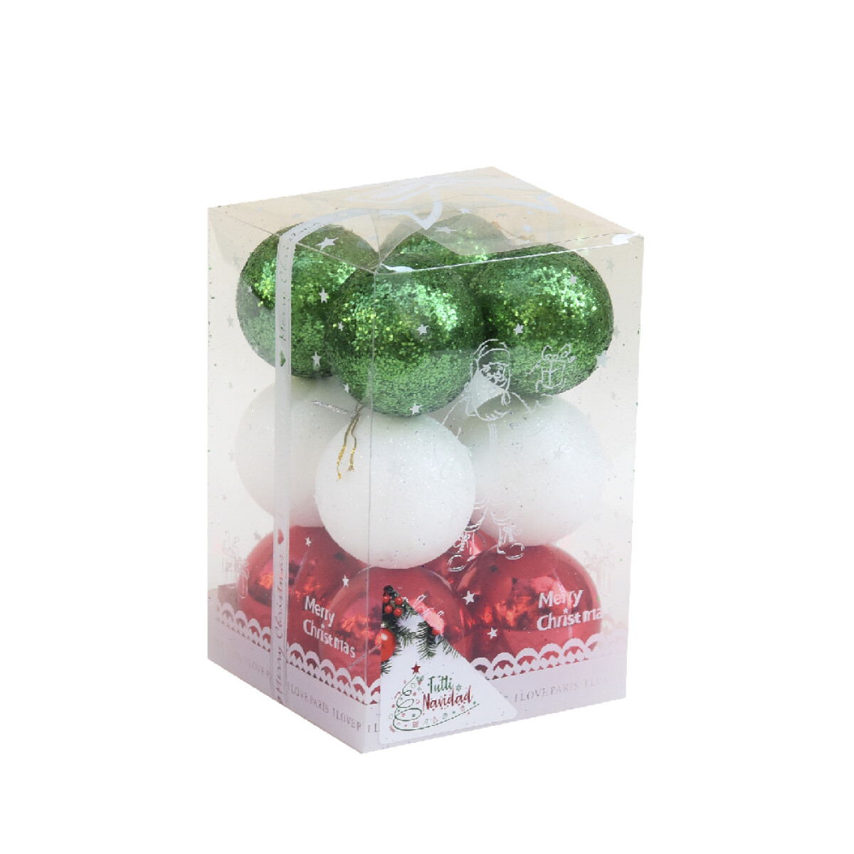 Esferas Con Glitter Verde Blanco Y Rojo X6 Unidades 6cm 