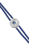 PULSERA DE CUERO DOBLE AZUL CON DETALLE DE OJO EN ALEACIÓN DE METALES BAÑADO EN PLATA Y CRISTAL Pulsera